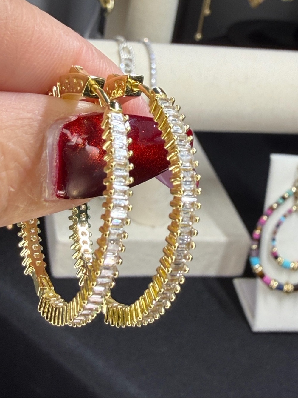 18k triple plated gold, lockable, baguette hoops (1.5”)